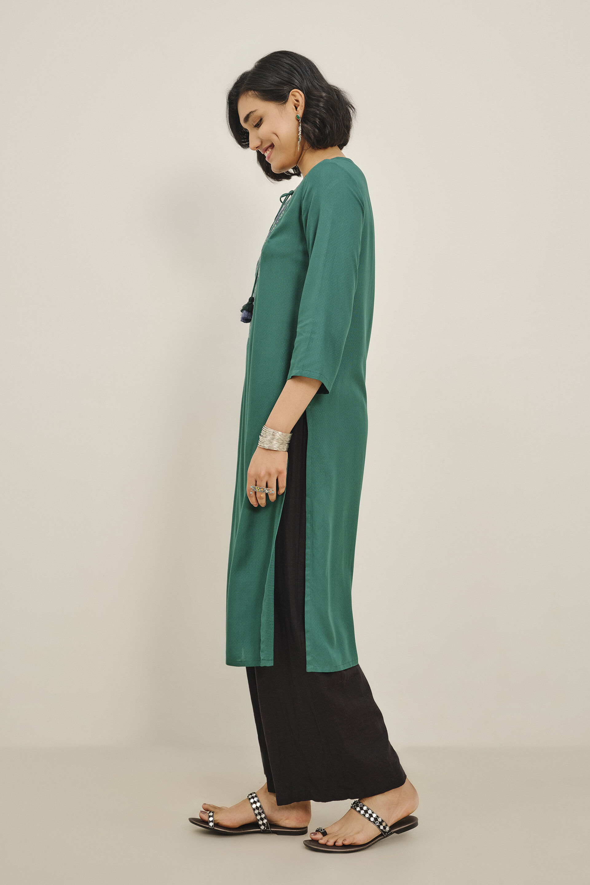 Teal Tohfa Embroidered Kurta, Teal, image 3